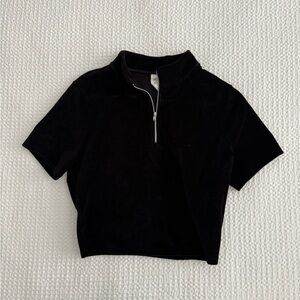 Alo Yoga Black Micro Corduroy Winter Break Mock Neck